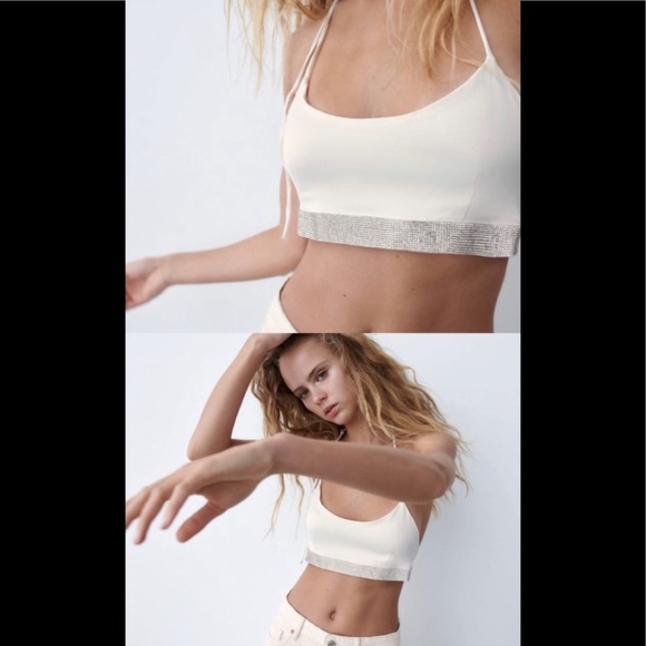 ZARA Shimmery rhinestones crop top - Picture 1 of 9